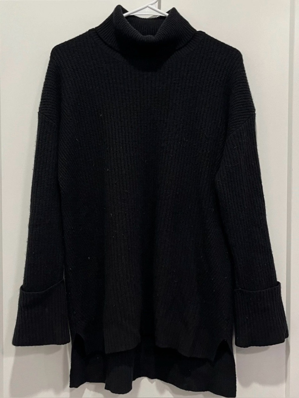 Halogen Black 100% Cashmere Turtleneck Ribbed Sweater High Low Hem XXL